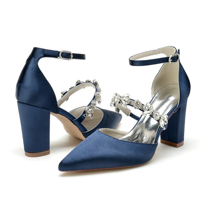 Funki Findz | Shoes | Women's Satin Crystal Block Heeled Shoes