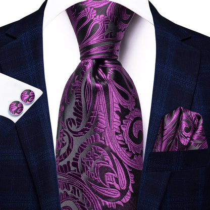 Funki Findz | Neckties | Men's Purple Silk Wedding 3Pcs Tie Set