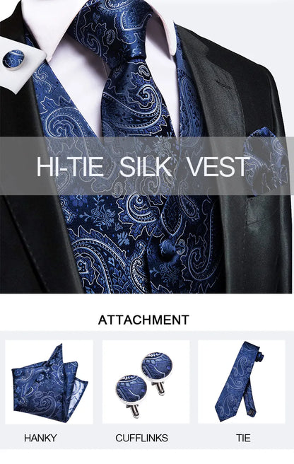 Funki Findz | Vests | Men's Formal 4 Pcs Silk Slim Waistcoat Sets