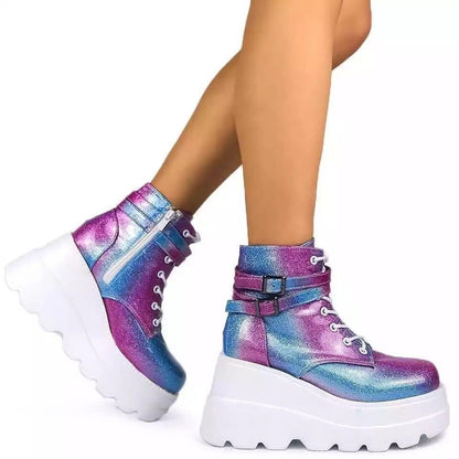 Funki Findz | Boots | Women's High Platform Buckle Ankle Boots