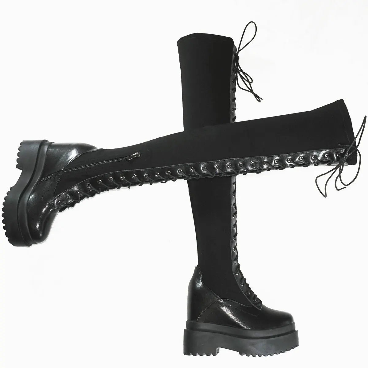 Funki Findz | Boots | Women's Leather Over Knee Wedge Boots