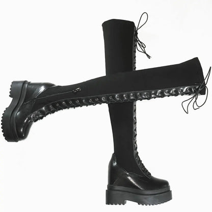 Funki Findz | Boots | Women's Leather Over Knee Wedge Boots
