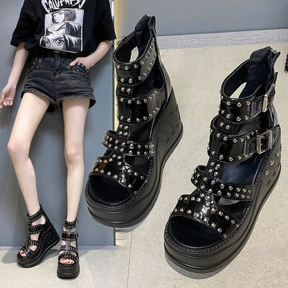 Funki Findz | Shoes | Women's Riveted Platform Wedge Sandals