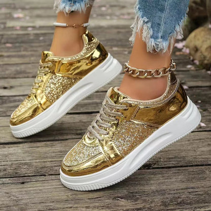 Funki Findz | Shoes | Women's Gold Sequins Platform Sneakers