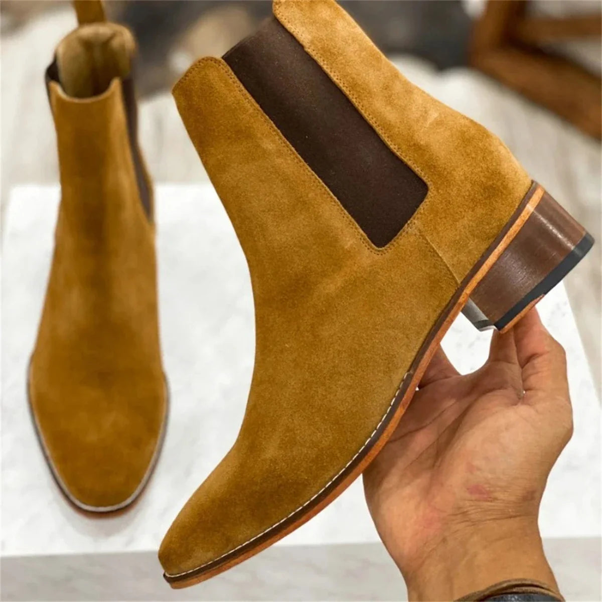 Funki Findz | Boots | Men's Suede Block Heeled Chelsea Boots
