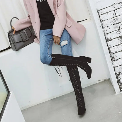 Funki Findz | Boots | Women's Suede Lace Up Knee High Boots
