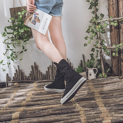 Funki Findz | Boots | Women's Calf-High Flat Canvas Sneakers