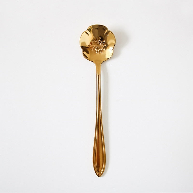 Funki Findz | Spoons | Vintage Gold Flower Coffee Spoons 8 Pcs