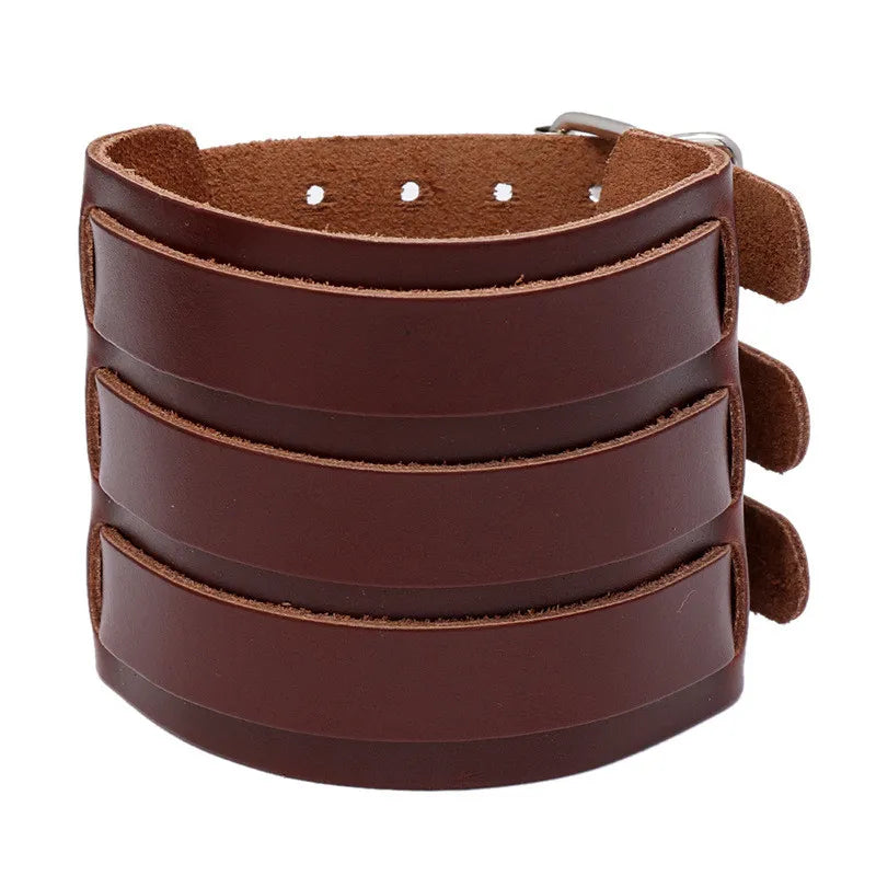 Funki Findz | Bracelets | Men's Leather 3 Tier Punk Wrist Band