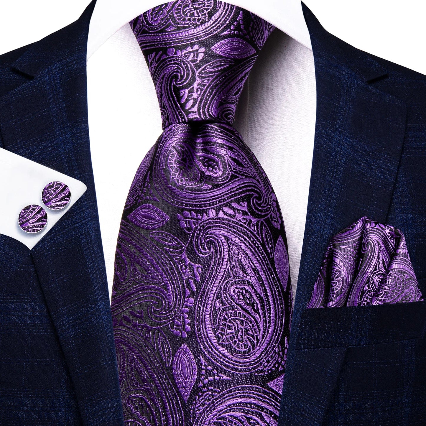 Funki Findz | Neckties | Men's Purple Silk Wedding 3Pcs Tie Set