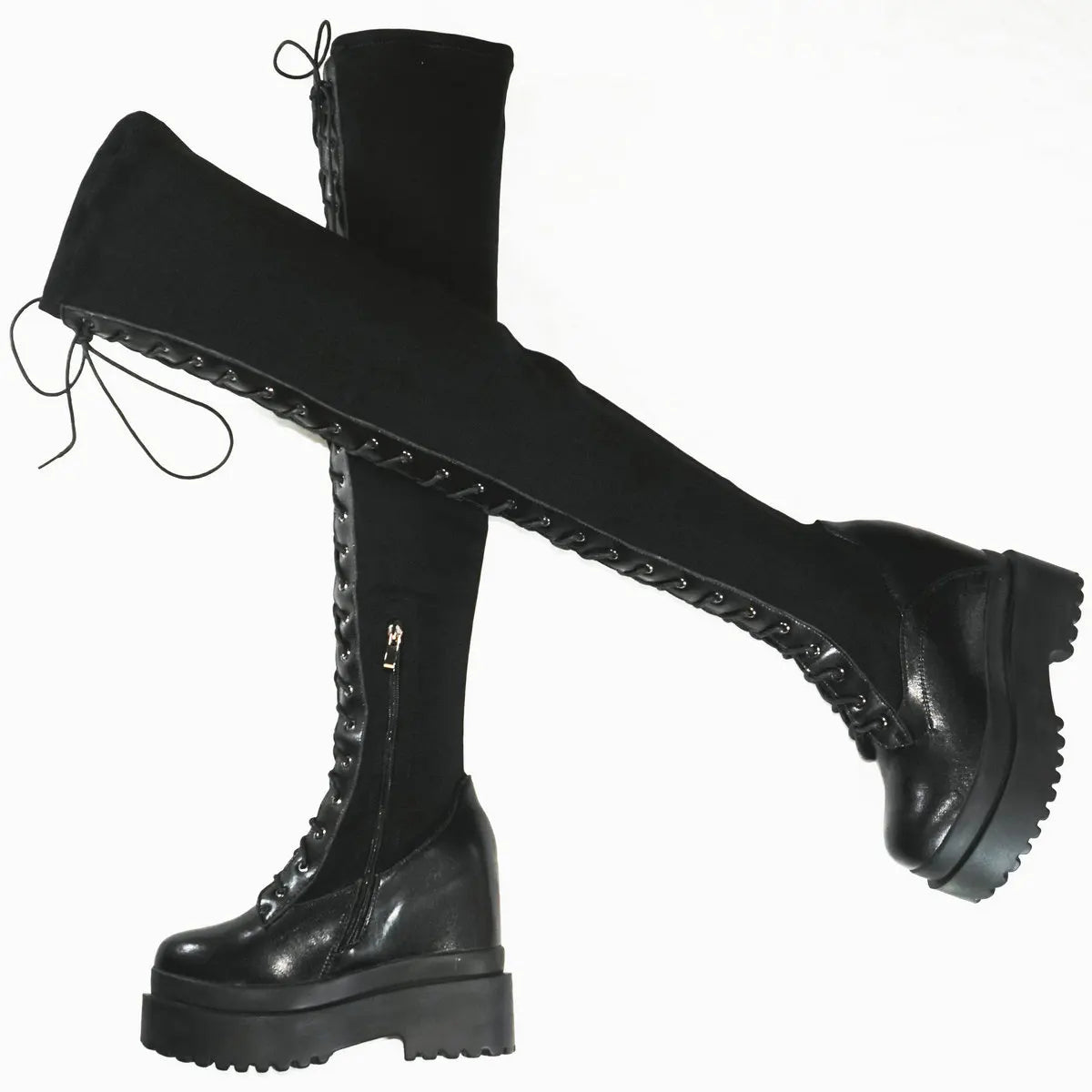 Funki Findz | Boots | Women's Leather Over Knee Wedge Boots