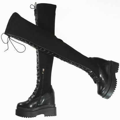 Funki Findz | Boots | Women's Leather Over Knee Wedge Boots