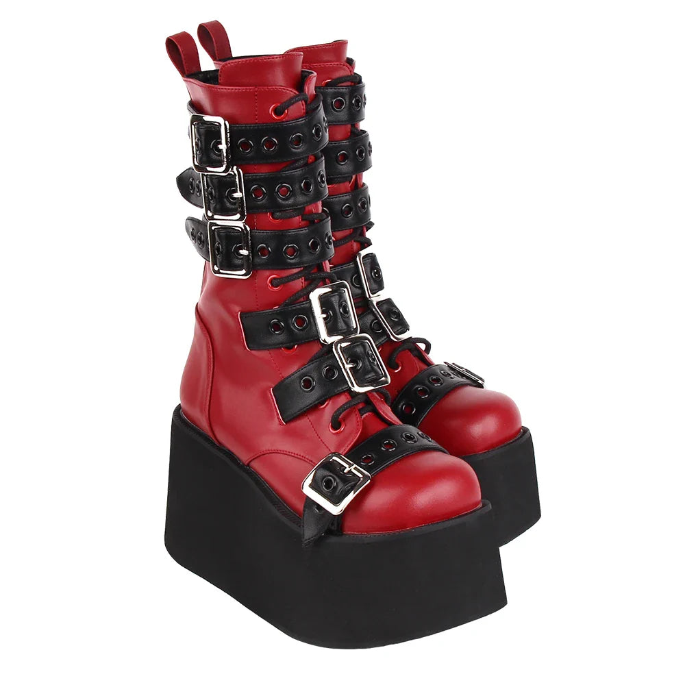 Funki Findz | Boots | Women's Gothic Buckle Strap Biker Boots