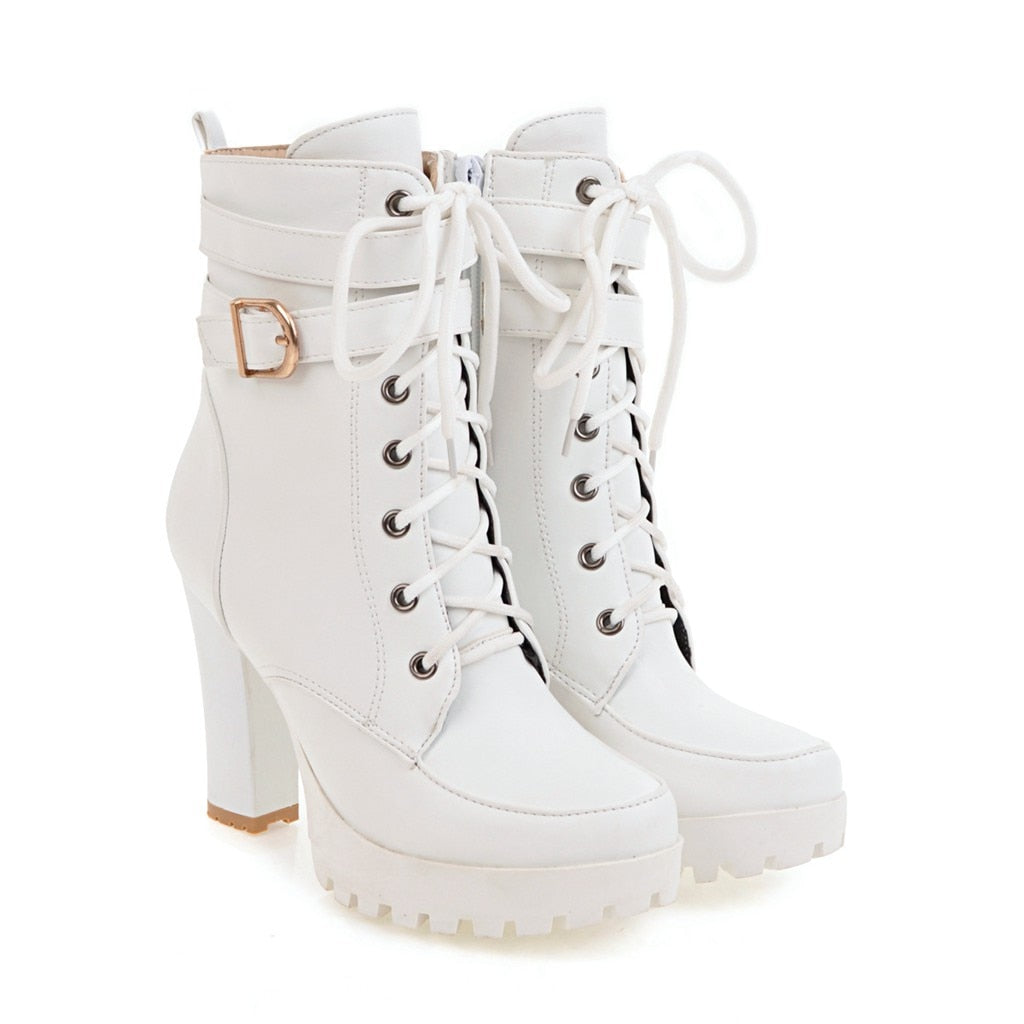 Funki Findz | Boots | Women's Block Heel Buckle Strap Ankle Boots