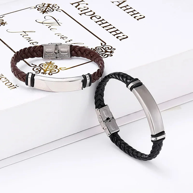 Funki Findz | Bracelets | Unisex Titanium Woven Leather Bracelet