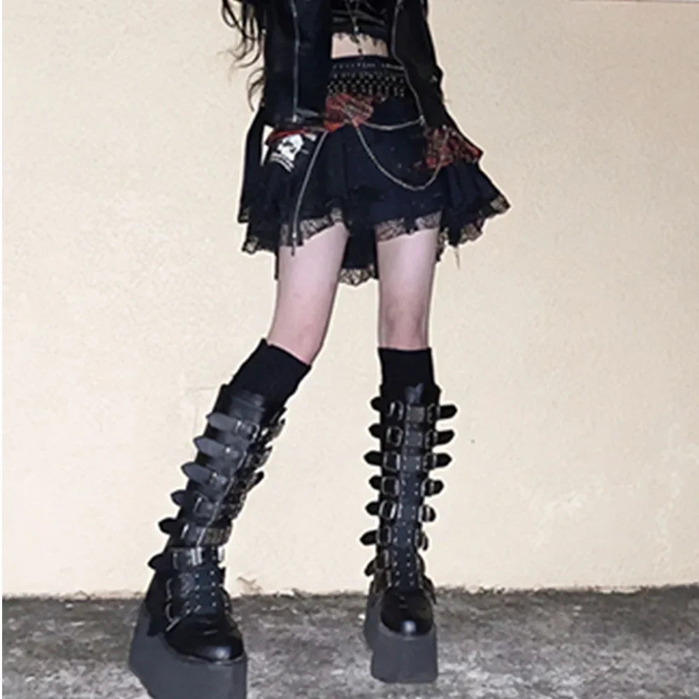 Funki Findz | Boots | Women's Punk Goth Multi Buckle Boots