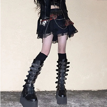 Funki Findz | Boots | Women's Punk Goth Multi Buckle Boots