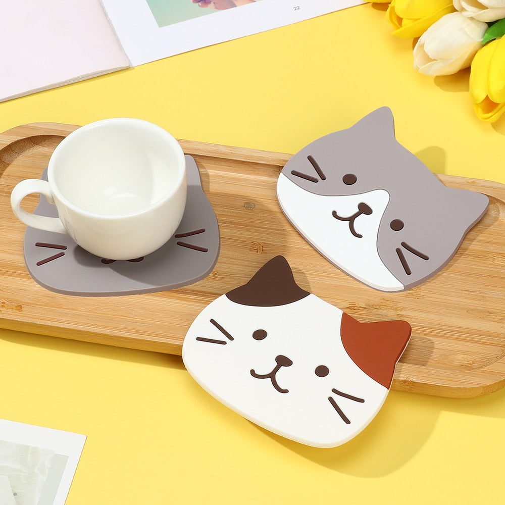 Funki Findz | Coasters | Cute Cartoon Cat Face Cup Mats 6 Pcs