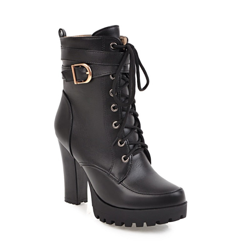 Funki Findz | Boots | Women's Block Heel Buckle Strap Ankle Boots