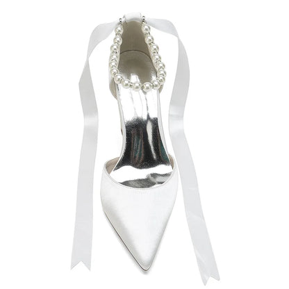Funki Findz | Shoes | Women's Satin Pearl Ribbon Wedding Shoe
