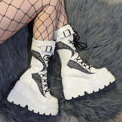 Funki Findz | Boots | Women's Goth Lace Up Platform Wedges