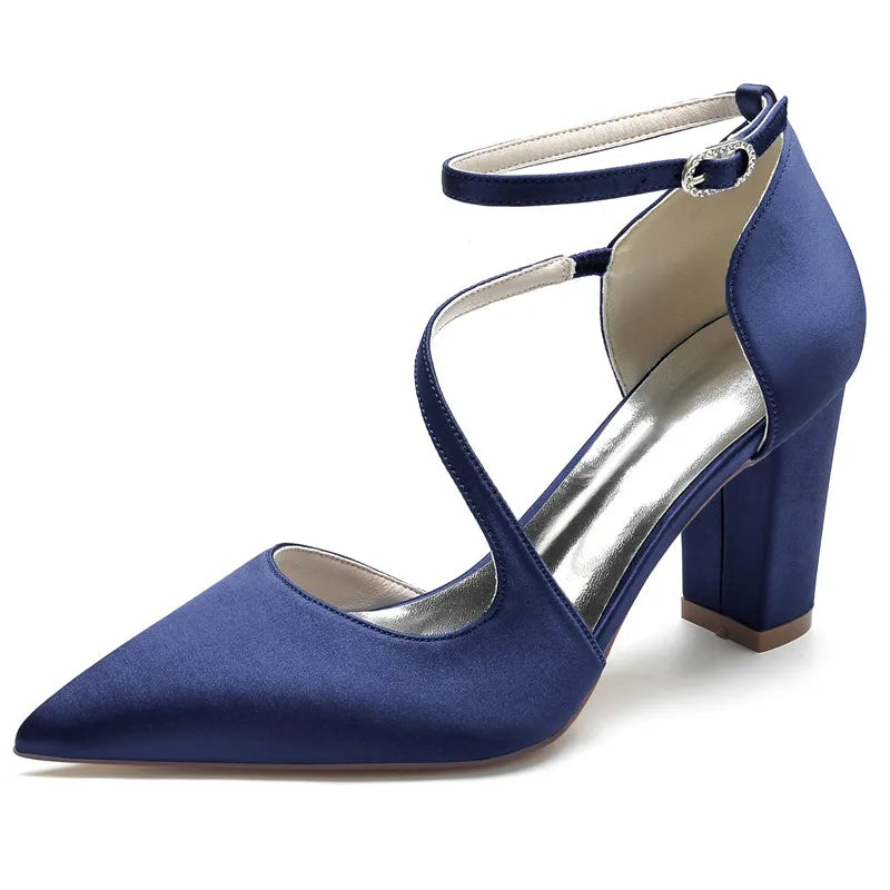 Funki Findz | Shoes | Women's Block Heel Satin Wedding Pumps