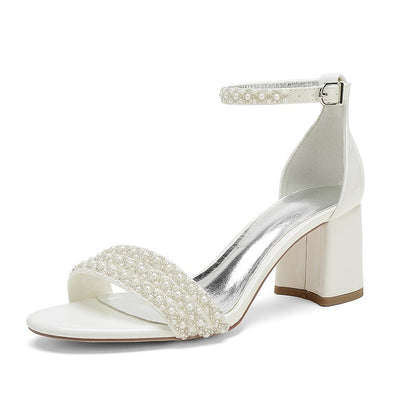 Funki Findz | Shoes | Women's Block Heel Pearl Bridal Sandals