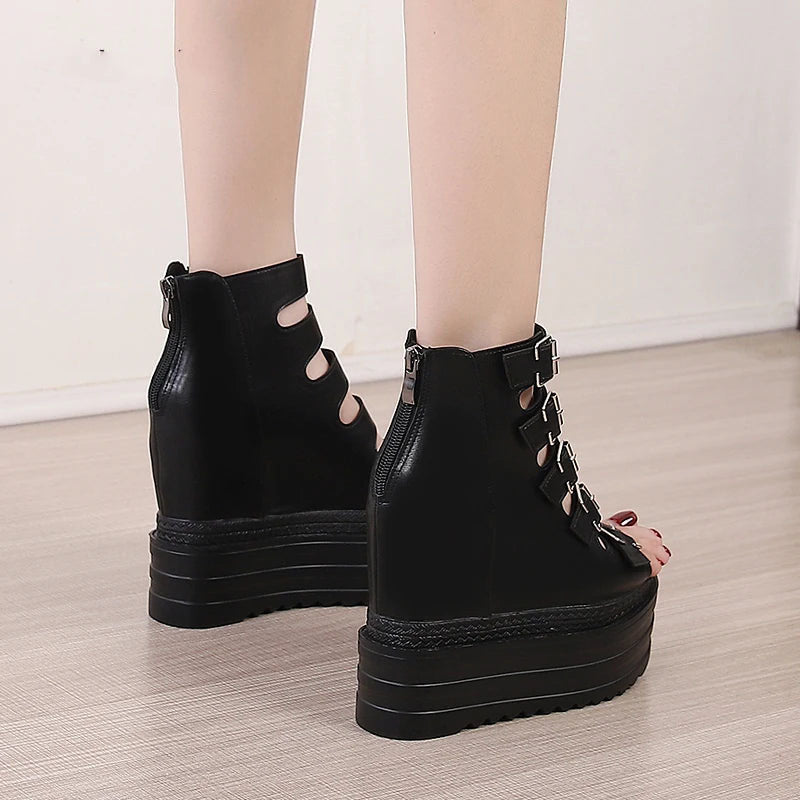 Funki Findz | Shoes | Women's Goth Buckle Strap Wedge Sandal