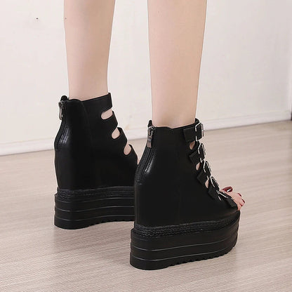 Funki Findz | Shoes | Women's Goth Buckle Strap Wedge Sandal