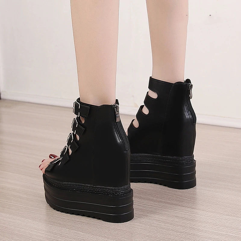 Funki Findz | Shoes | Women's Goth Buckle Strap Wedge Sandal