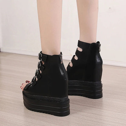 Funki Findz | Shoes | Women's Goth Buckle Strap Wedge Sandal