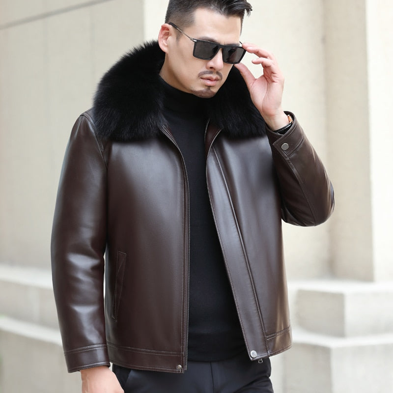 Funki Findz | Jackets | Men's Leather Fleece, Duck Down Jacket