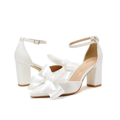 Funki Findz | Shoes | Women's Satin Bow Wedding Block Heels