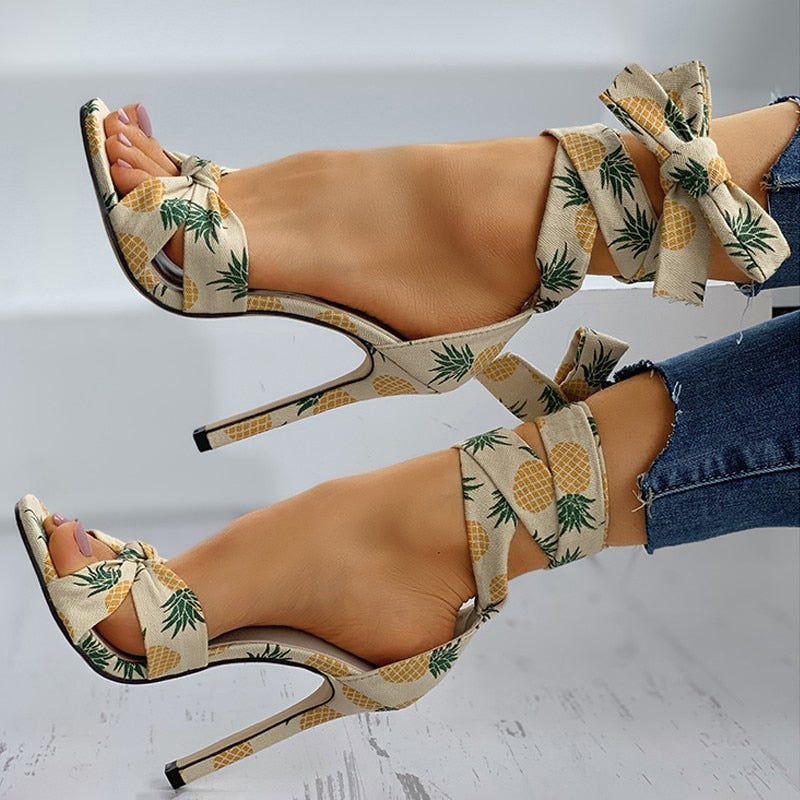 Funki Findz | Shoes | Women's Canvas Fruit Print Ankle Tie Heels