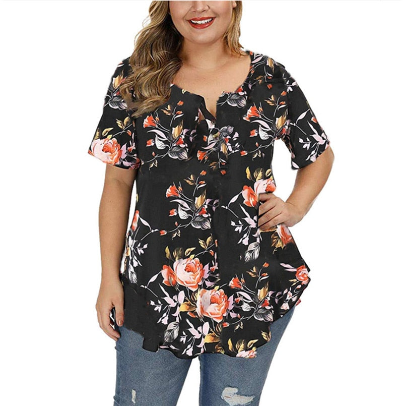 Funki Findz | Shirts | Women's Plus Floral Print Loose Fit Shirts