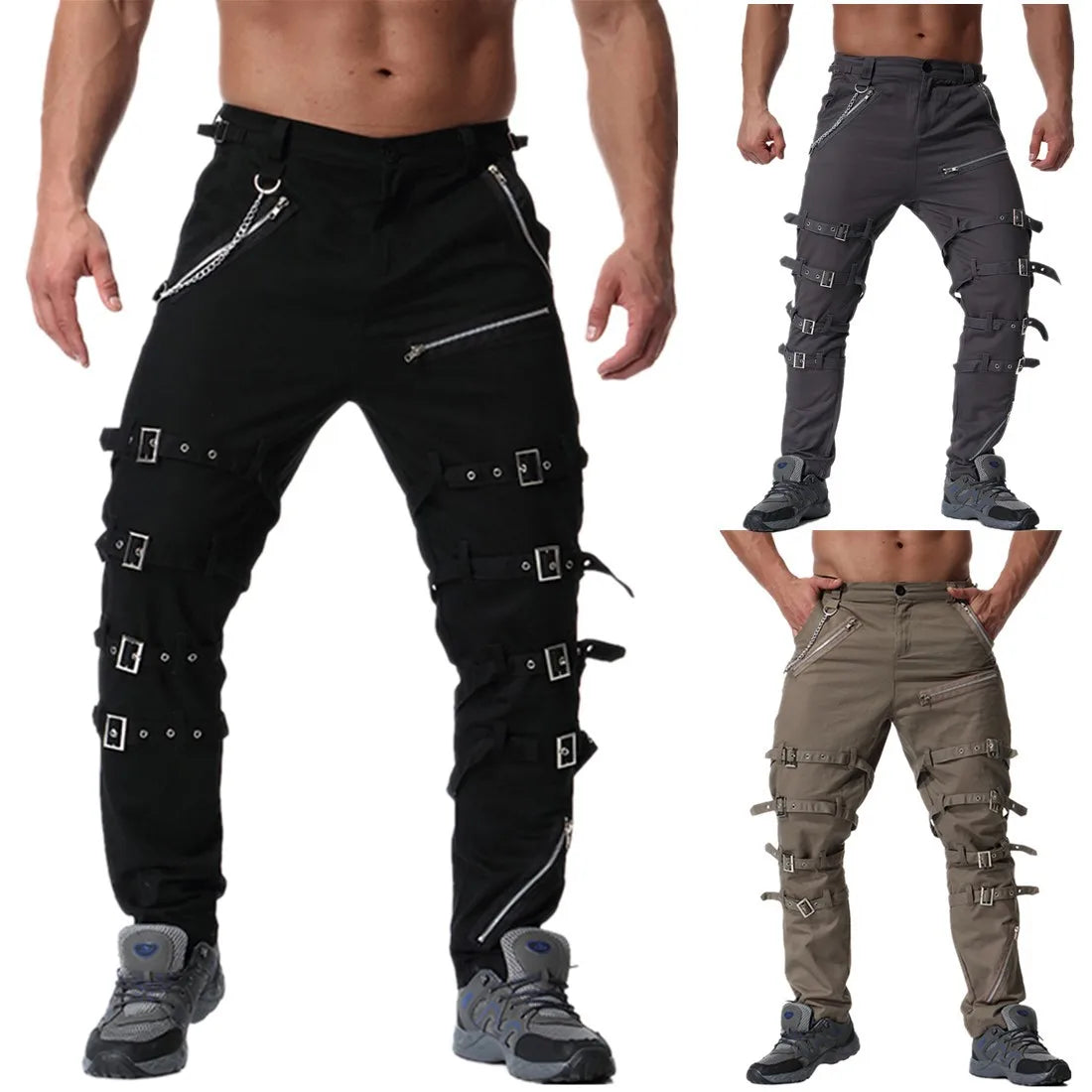 Funki Findz | Pants | Men's Gothic Punk Buckle Strap Zip Pants