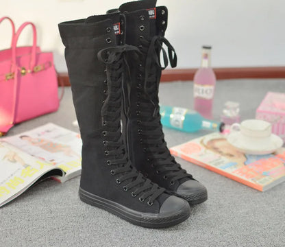 Funki Findz | Boots | Women's Canvas Knee High Lace Up Boots