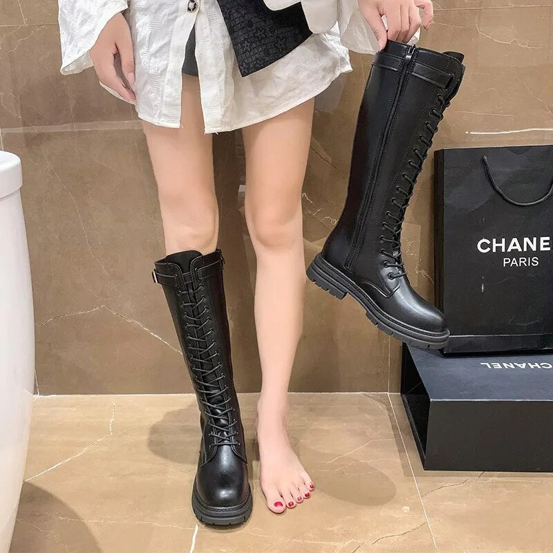Funki Findz | Boots | Women's Knee-High Lace Up Buckle Boots