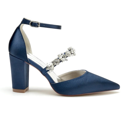Funki Findz | Shoes | Women's Satin Crystal Block Heeled Shoes
