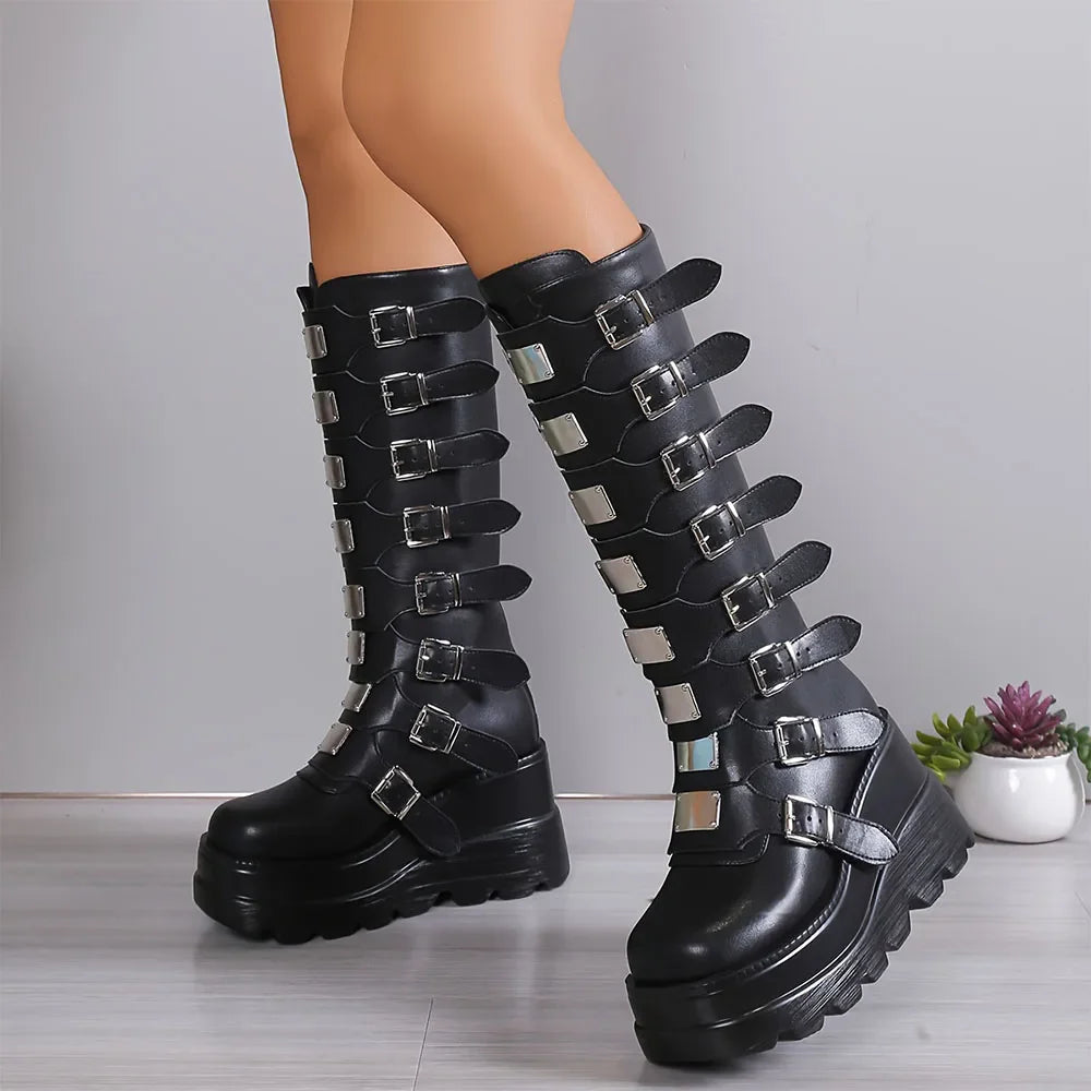 Funki Findz | Boots | Women's Punk Goth Multi Buckle Boots