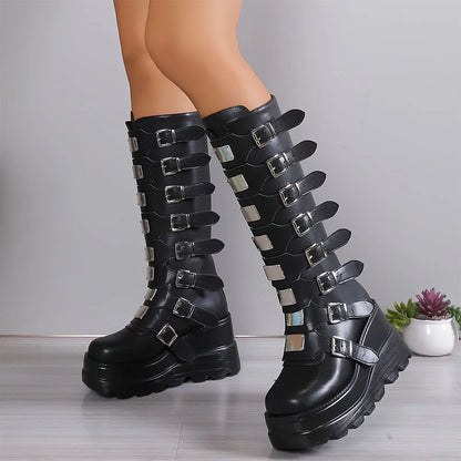 Funki Findz | Boots | Women's Punk Goth Multi Buckle Boots