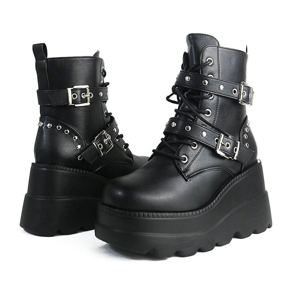 Funki Findz | Boots | Women's Punk Platform Ankle Wedge Boots