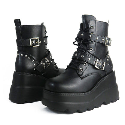 Funki Findz | Boots | Women's Punk Platform Ankle Wedge Boots