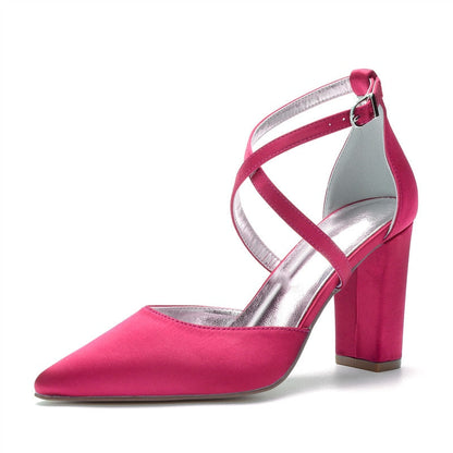 Funki Findz | Shoes | Women's Cross Strap Satin Block Heels