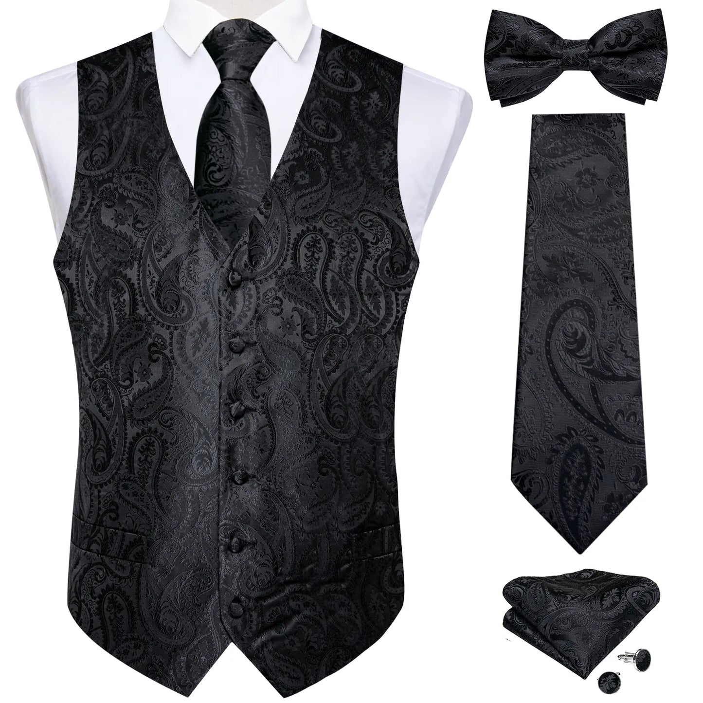 Funki Findz | Vests | Men's Formal 5 Pcs Silk Waistcoat Tie Sets