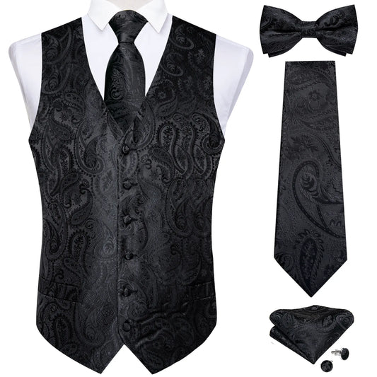 Funki Findz | Vests | Men's Formal 5 Pcs Silk Waistcoat Tie Sets