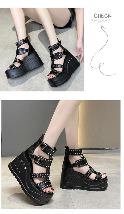 Funki Findz | Shoes | Women's Riveted Platform Wedge Sandals