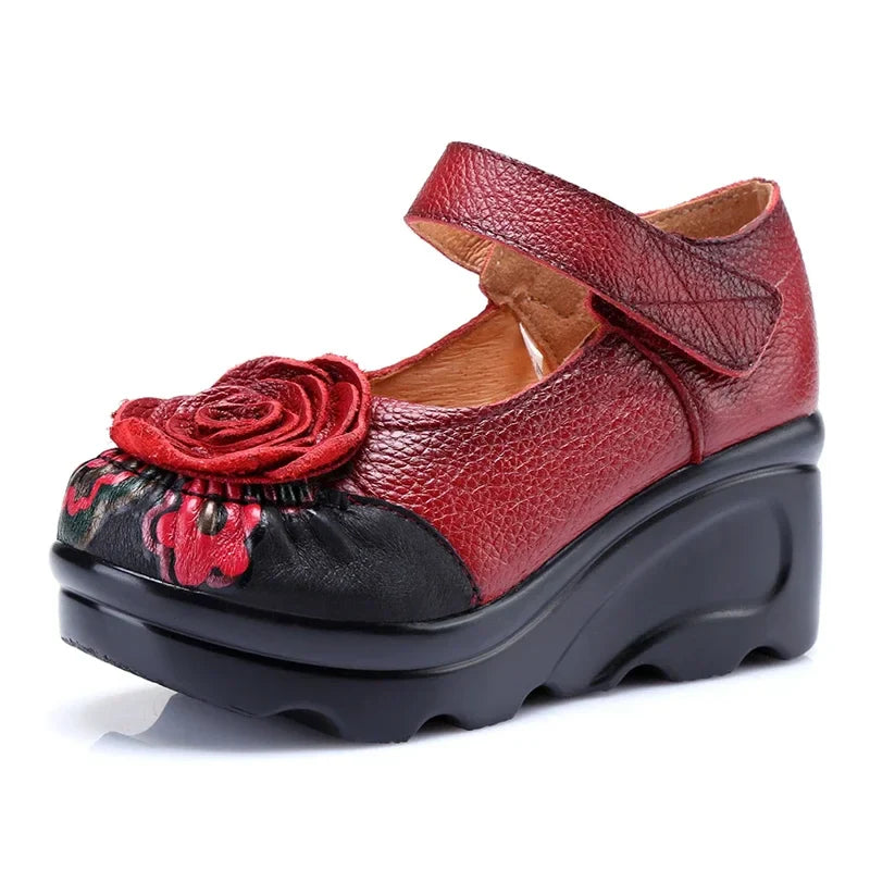 Funki Findz | Shoes | Women's Cute Red Flower Leather Wedges
