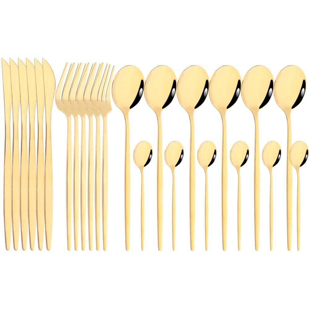 Funki Findz | Cutlery Sets | Gold Stainless Steel Mirror Polish 24 Set
