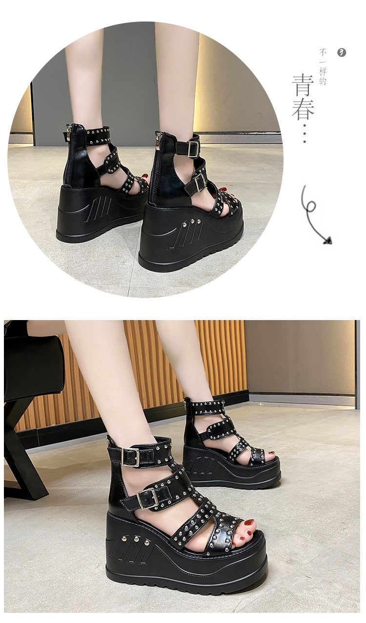 Funki Findz | Shoes | Women's Riveted Platform Wedge Sandals